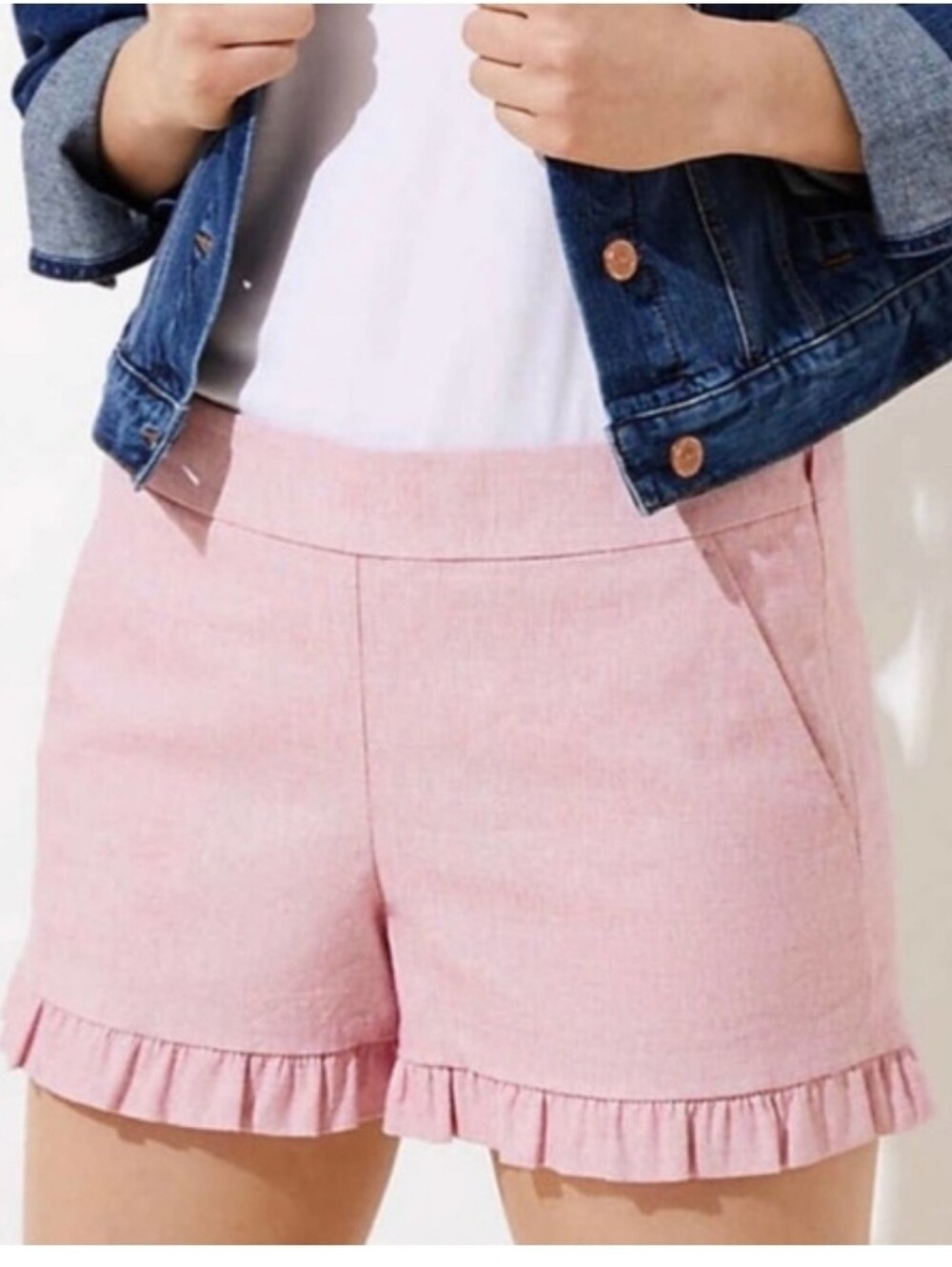 LOFT Pink Ruffle Hem Shorts
